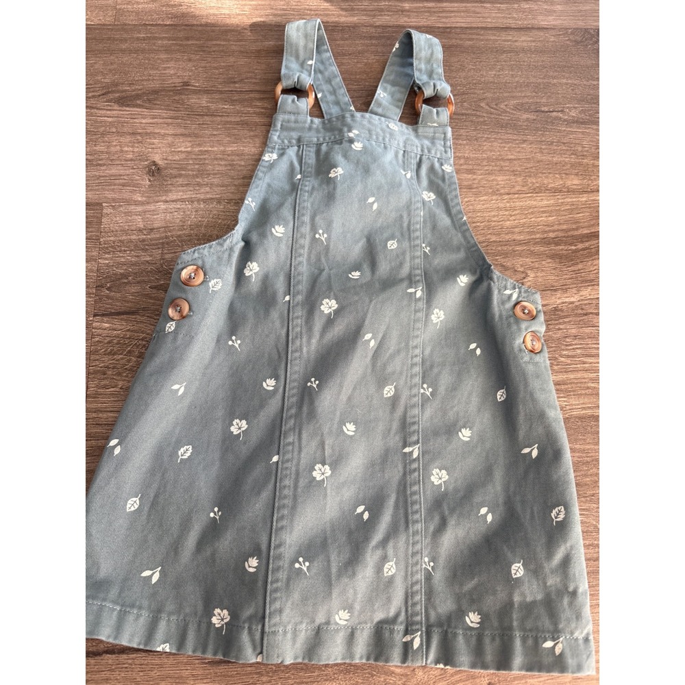Tahari Girls Gray Floral Pocket-Style Pinafore Dress